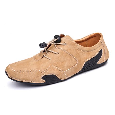 Menico Men Genuine Leather Hand Stitching Comfy Soft Sole Non Slip