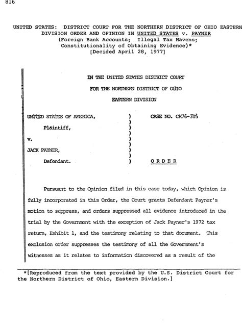 United States District Court For The Northern District Of Ohio Eastern Division Order And