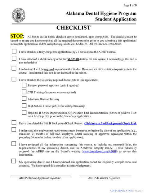 Fillable Online Fillable Online Dental Hygiene Application Checklist