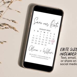 Calendar Save the Date Editable Template, Modern Simple Minimalistic Modern Invitation, Heart ...