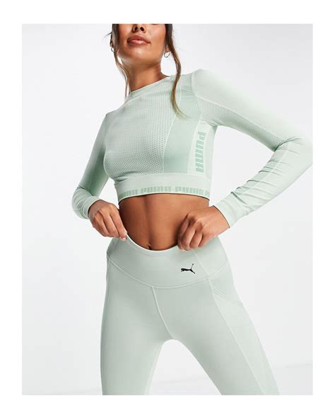 Puma Training Evoknit Seamless Long Sleeve Crop Top In Green Lyst