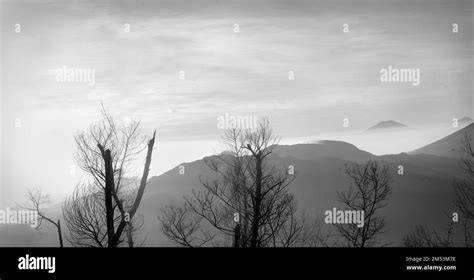 Landscape Of Mountains In Dieng Plateau Central Java Indonesia Stock