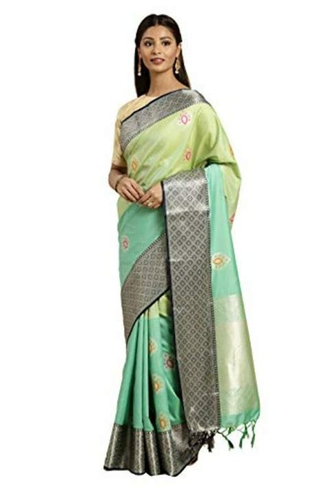 Buy Varkala Silk Sarees Women Green And Navy Blue Embellished Silk Banarasi Kanchipuram Saree