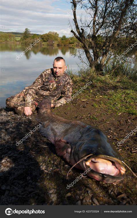 Fisherman Holding Giant Catfish Catch Fish Freshwater Fishing Monster