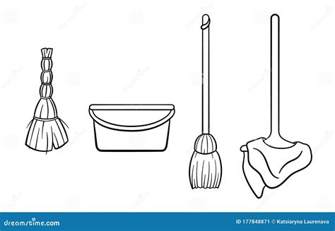 Outline Style Mop With Rag Broom Bucket And Besom For Cleaning Stock