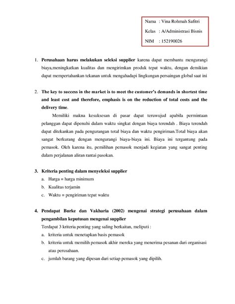 KUIS 4 Analysis OF Supplier Manajemen Operasi Perusahaan Harus