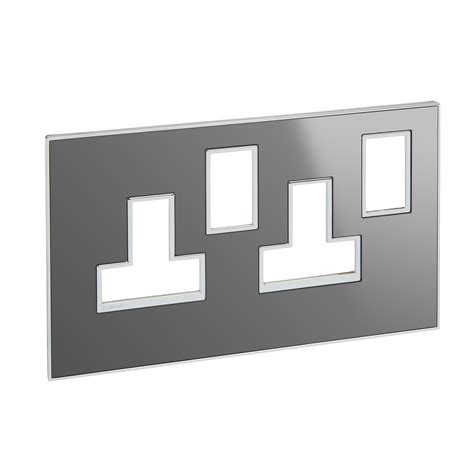 Arteor Surround Plate For 2 Gang 13a Switched Socket Outlet Reflective Stainless Steel 571369