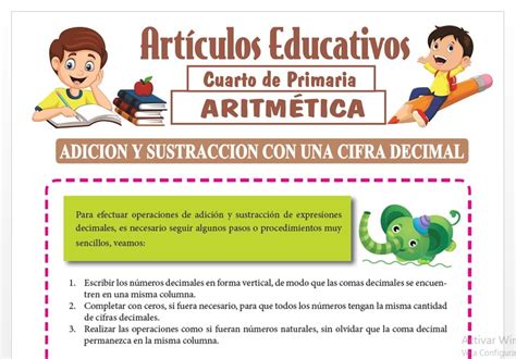 Adición Y Sustracción Con Una Cifra Decimal Para Cuarto De Primaria