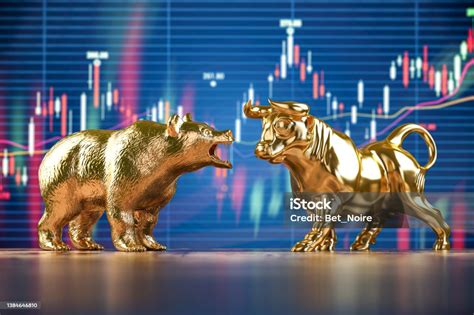 Banteng Emas Dan Beruang Pada Latar Belakang Grafik Data Saham