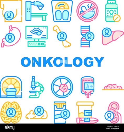 Oncology Examination Collection Icons Set Vector Illustrations Stock