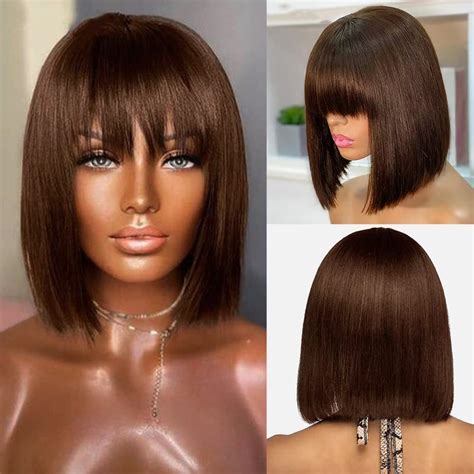 Amazon Short Bob Wigs Human Hair Brown Wig Brazilian Straight