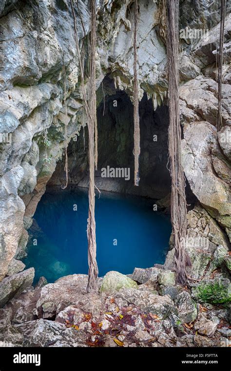 El Azul Profundo De La Cueva Del Agua En La Huasteca Potosina Cerca