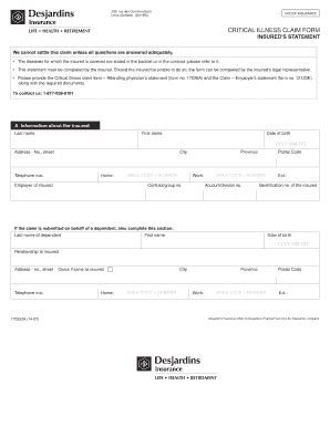 Fillable Online Critical Illness Claim Form Desjardins Life Insurance