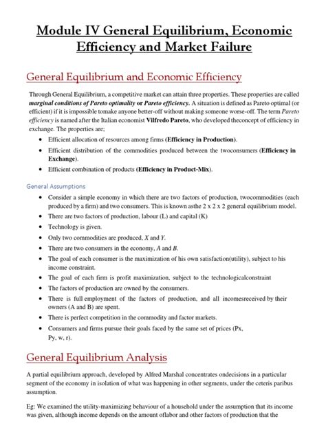 Module IV General Equilibrium, Economic Efficiency and Market Failure ...