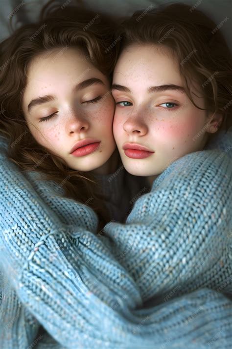 Premium Ai Image Portrait Of Two Girls Hugging Tenderly Wearing Warm