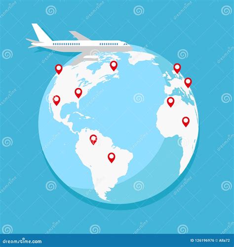 Earth With Airplane Travelling Concept Icon Cartoon Vector