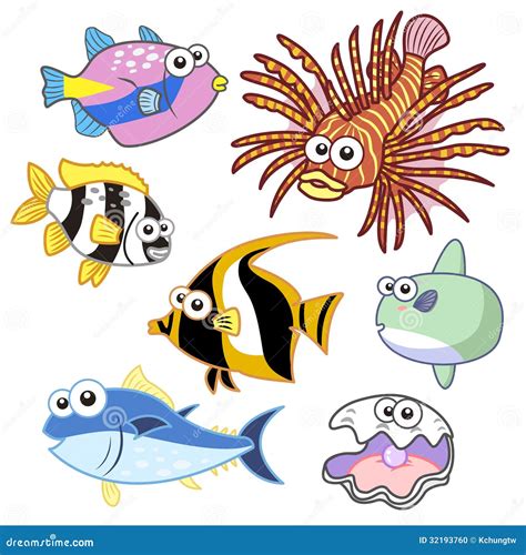 Animais De Mar Dos Desenhos Animados Ajustados Fundo Branco