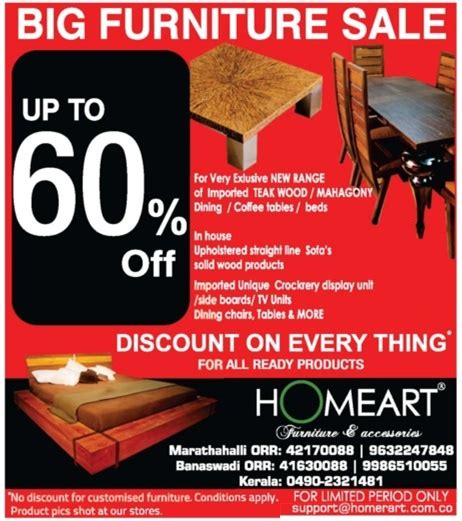 HomeArt Furniture - Upto 60% off / Bangalore | SaleRaja