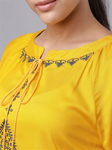 Buy Vishudh Mustard Yellow Printed A Line Top For Women Online At Rs