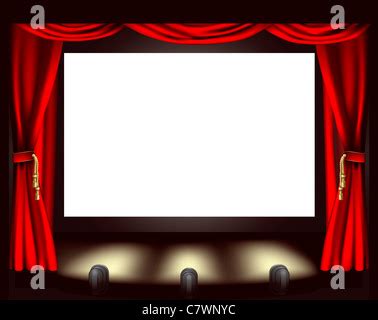 Cinema Screen With Red Curtains And Seats Stock Photo Alamy