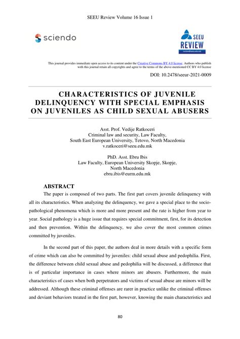 Pdf Characteristics Of Juvenile Delinquency With Special Emphasis On