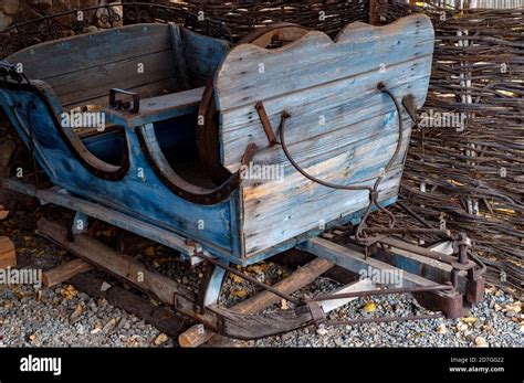 Close Up Of Old Wooden Sled In An Abandoned Barn Stock Photo Alamy