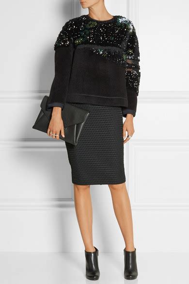 Fendi Mesh Trimmed Embellished Faux Fur And Felt Sweatshirt Net A