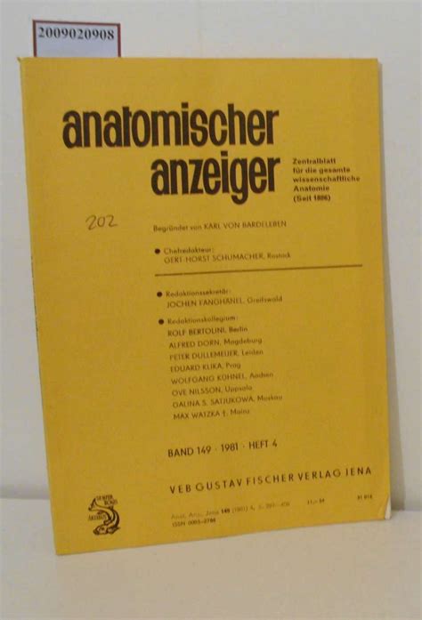 Anatomischer Anzeiger Band 149 1981 Heft 4 Von Autorenkollektiv Gut