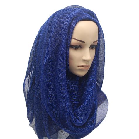 Pleated Hijab Scarf Plain Shiny Crinkle Shawl Fashion Muslim Hijabs