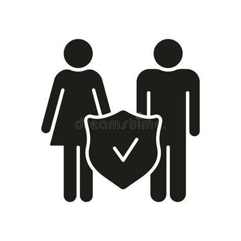 Man And Woman Silhouette Icon With Shield Symbol Safety Security