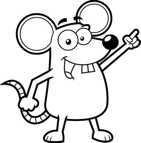 Premium Vector | Outlined funny mouse cartoon character pointing. vector hand drawn illustration