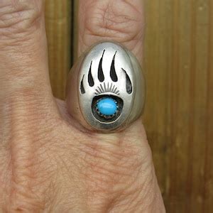 Vintage Sterling Silver Blue Turquoise Bearpaw Ring Size Etsy