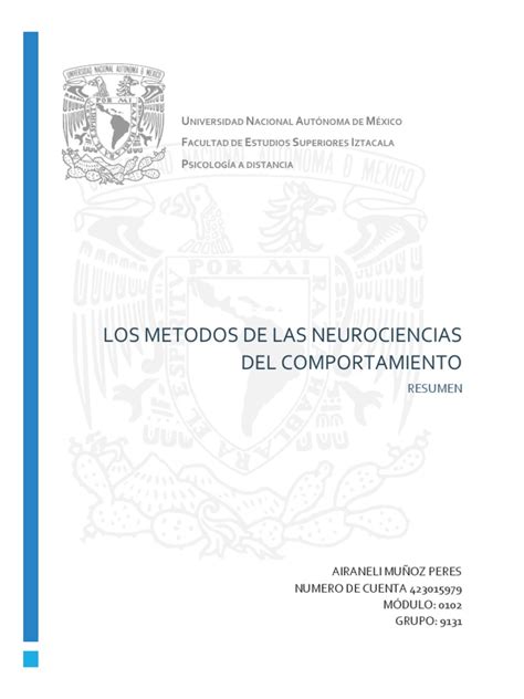 Los Metodos De Las Neurociencias Del Comportamiento Pdf Cerebro