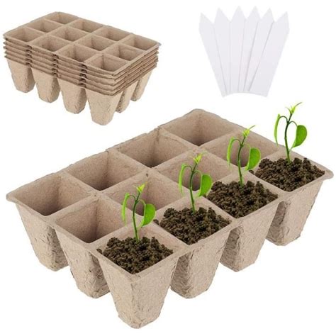 6 pcs Pot de Semis Biodegradable 12 Grilles Kit de Plateau de Démarrage