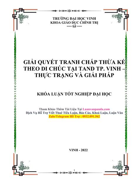 Khóa Luận Giải Quyết Tranh Chấp Thừa Kế Theo Di Chúc Tại Tand Tp Vinh Pdf