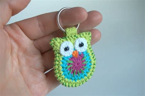 Crochet Owl Keychain Green Owl Key Ring