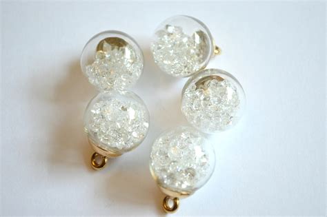 5 X Glass Globe Pendants Charms With Pretty Rhinestones Etsy