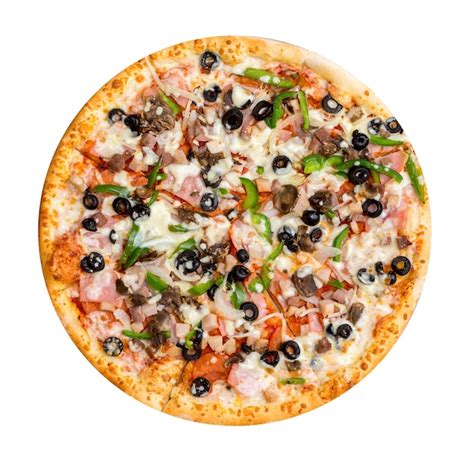 Premium Photo Salami Mushrooms Paprika Ham Olives Pizza Isolated