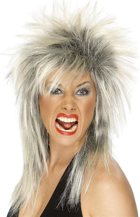 Smiffys Rock Diva Wig Two Tone Blonde And Black Long Mullet 1980s Fancy Dress Adult Dress Up