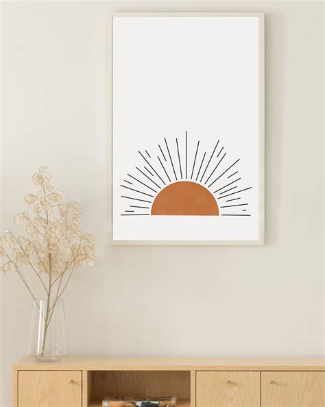 Boho Sunrise Print Aesthetic Wall Art Sun Poster Mid Etsy