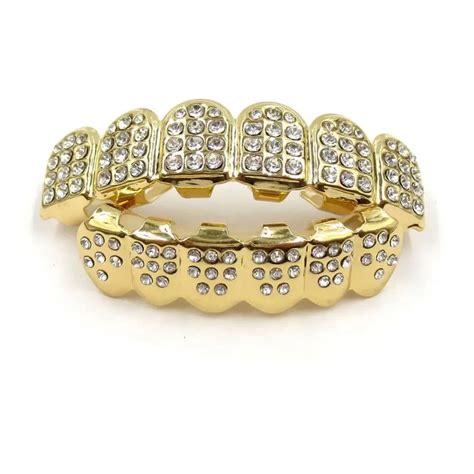 Gold Teeth Grills Top Bottom Tooth Caps Grill Set Hip Hop Bling Jewelry