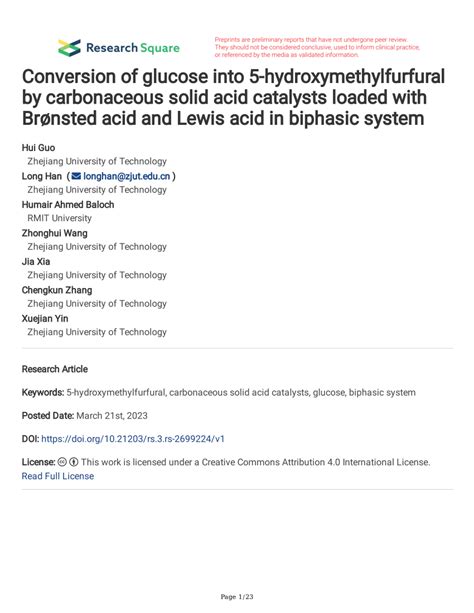 (PDF) Conversion of glucose into 5-hydroxymethylfurfural by carbonaceous solid acid catalysts ...