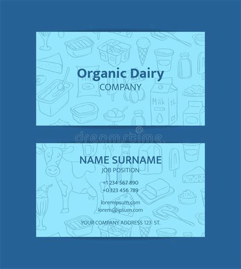 Vector Business Card Template With Hand Drawn Dairy Elements For Farm