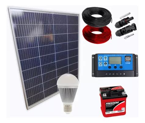 Kit Placa Solar 100w Controlador 30a Bateria 40ah Lâmpadas