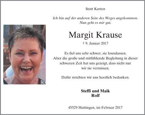 Traueranzeigen Von Margit Krause Trauer In NRW De