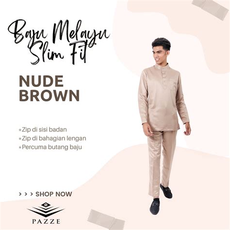 Satin Series Pazze Baju Melayu Slim Fit Satin Bm C Nude Brown