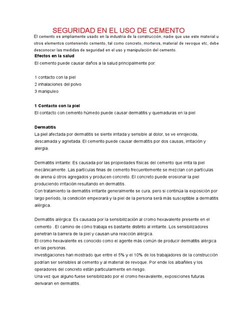 PDF SEGURIDAD EN EL USO DE CEMENTO Docx DOKUMEN TIPS