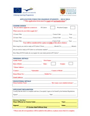 Fillable Online Application Form For Socrates Erasmus Students