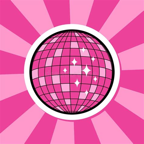 Pink Disco Ball Groovy Sticker Cute Round Badge On Groovy Background