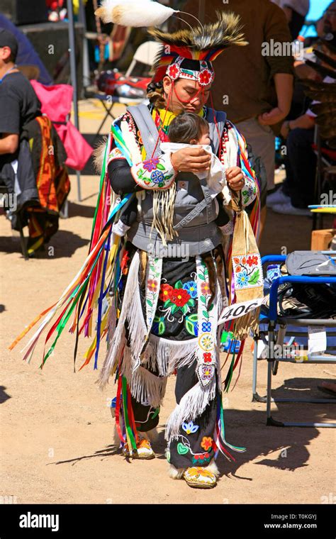 Male Native America Warriors In Ceremonial Costumes At The Wak Pow Wow